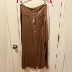 Raquel Allegra  Brown Satin Button-Down Skirt